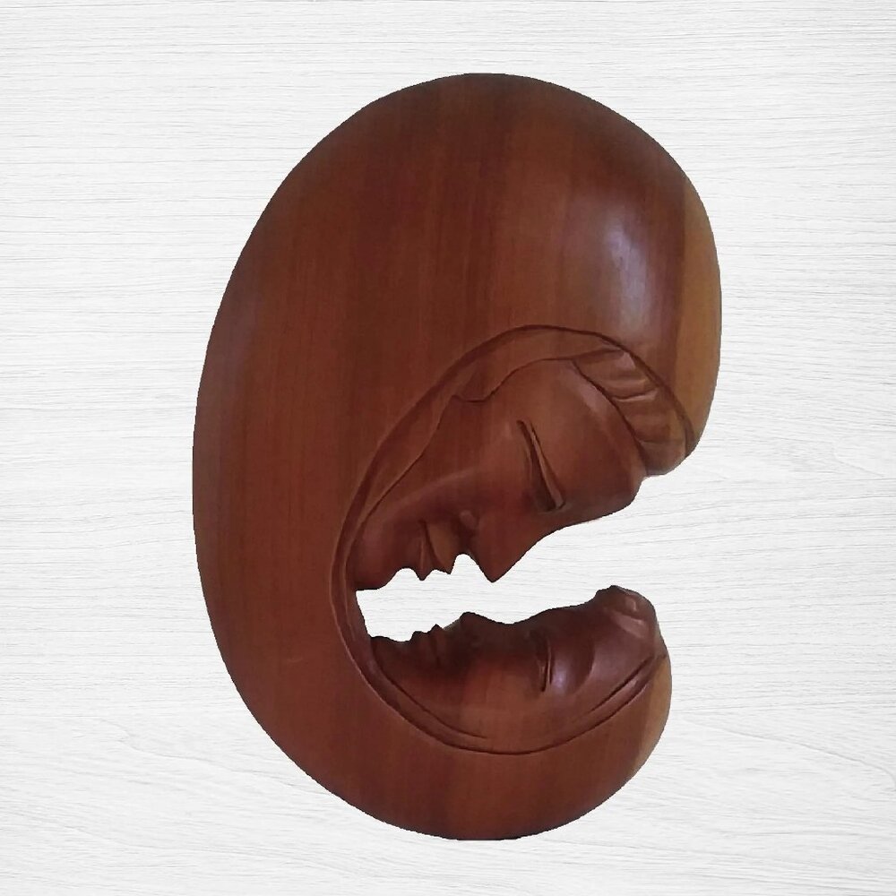 Mother and Child Wooden Plaque Wall Decor Carved Wood Madonna & Child